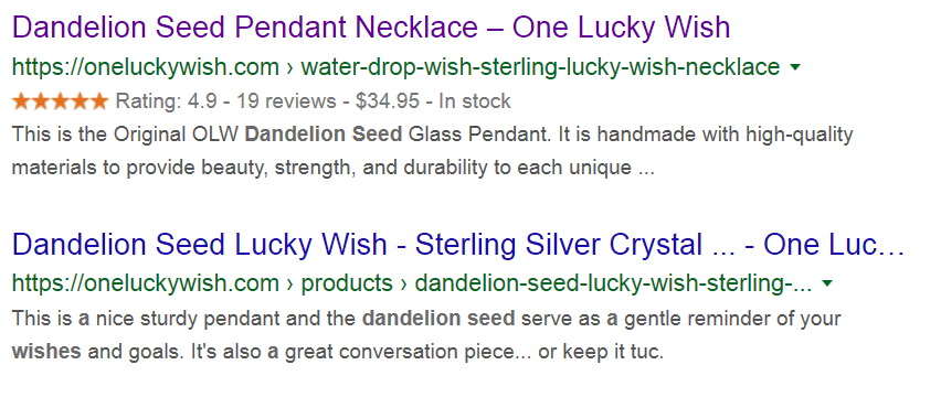 Rich Snippets Example of One Lucky Wish product